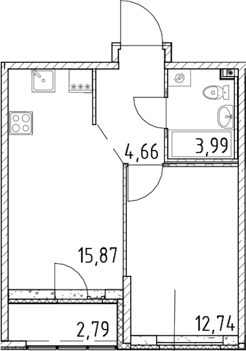 1-комнатная квартира 37.26 м², 10/23 эт., ЖК «Город Первых»